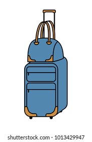 Vector illustration of colored luggage isolated on white background for banner, poster, print, sticker, web, mobile, cartoon, kids game. Decoration for travel kit and infographics. Suitcase for trip