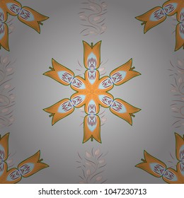 Vector illustration. Colored mandala on gray, orange and neutral colors. Mandala style. Rich ethnic striped seamless pattern geometric design.