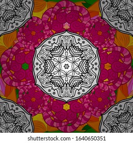 Vector illustration. Colored mandalas element. Red, white and magenta colors.