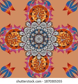 Ilustración vectorial. Elemento de mandalas de color. Azul, blanco y naranja.