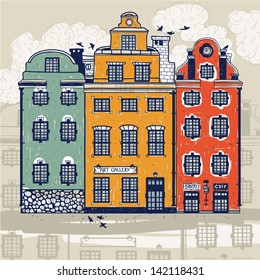 vector illustration of colored old houses