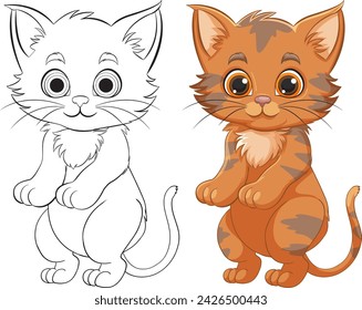 Vector illustration of a colored and outlined kitten