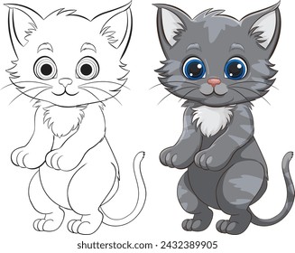 Vector illustration of a colored and outlined kitten.