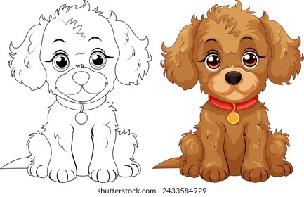 Vector illustration of a colored and outlined puppy