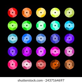 Vector illustration of colored paillette on black background.