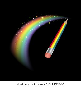 Ilustración vectorial lápiz multicolor y arco iris