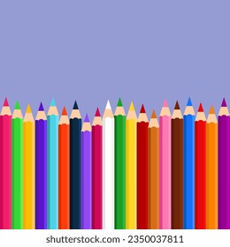 Vector illustration of colored pencils, colorful stationery.