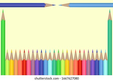 Vector illustration colored pencils laid out by a frame
