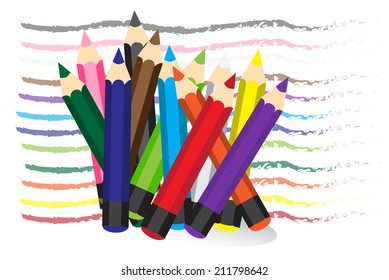 Vector illustration Colored pencils and lines multicolor background