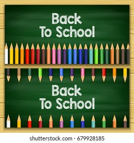 Vector illustration of Colored pencils on chalkboard background
