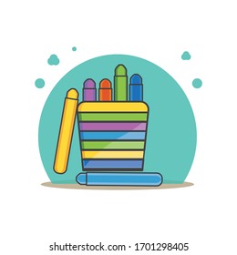 vector illustration of colored pencils in the open case