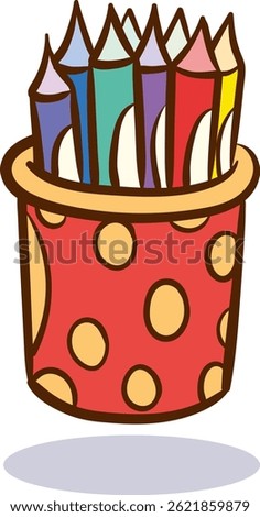 Vector illustration of colored pencils in a polka dot vase
