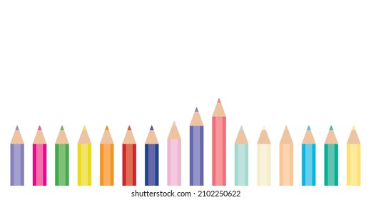 Vector illustration of colored pencils in a row. Set of pencils for illustrations, art, learning. Ready for school stuff.