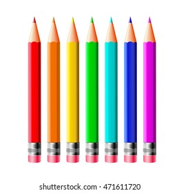 vector illustration of colored pencils of seven colors