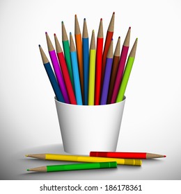 Vector illustration of colored pencils in the stand.
