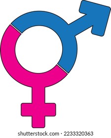 Vector Illustration colored pink and blue, gender icon isolated on white background, men and women, transgender icon