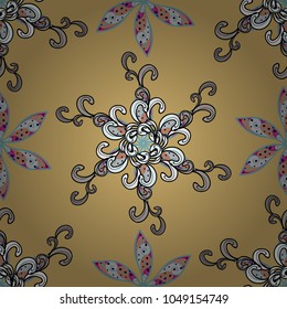 Vector illustration. Colored round floral mandala on a black, gray and beige colors. For textile, invitations, banners and other.