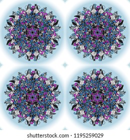 Vector illustration. Colored round floral mandala on a neutral, black and white colors. For textile, invitations, banners and other.