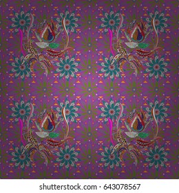 Vector illustration. Colored round floral mandala on a pink background. For textile, invitations, banners and other.