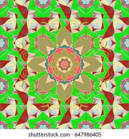 Vector illustration. Colored round floral mandala on a colorful background. For textile, invitations, banners and other.