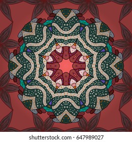 Vector illustration. Colored round floral mandala on a blue background. For textile, invitations, banners and other.