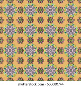 Vector illustration. Colored round floral mandala on a colorfil background. For textile, invitations, banners and other.