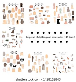 Vector illustration of colored set of clothes and accessories.