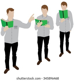 Vector illustration colored silhouette with green book