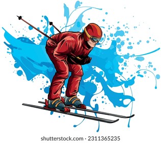 vector illustration of colored Skier art design