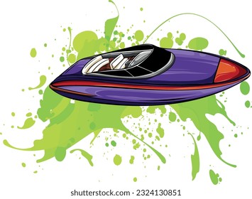 vector illustration of colored speedboat on water