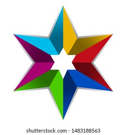 Vector illustration. Colored star icon in rectangular and 3D style.