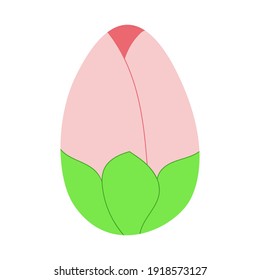 A vector illustration of a colored tulip in the form of an egg isolated on white background. Designed in pink, red, green colors for prints, wraps, background.