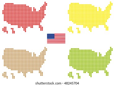 Vector illustration of colored USA map painted from a lot of small dots.