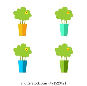 Vector illustration of colored vases with flowers. Flat design.