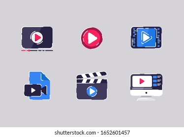 Vector illustration of colored video icons