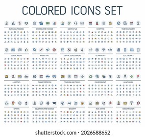 Vector illustration of colored web icons. Flat symbols set