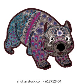Vector illustration of the colored wombat in zentangle style
