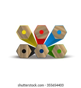 Vector illustration of colored colored wooden pencils. The set of pencils. A set of wooden handle, isolated on background