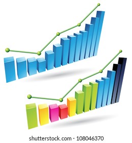 Vector illustration of colorful 3d stat bar graphs