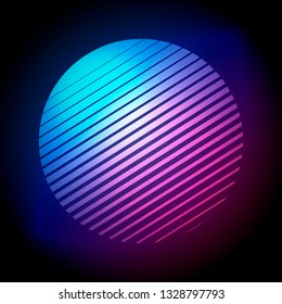 Vector Illustration Colorful 80s Retro Style Striped Shape. Minimalism Halftone Circle