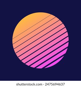 Vector Illustration Colorful 80s Retro Style Striped Shape. Minimalism Halftone Circle