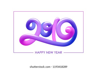 Vector illustration: Colorful Abstract 3d calligraphic number lettering of 2019. Happy New Year.
