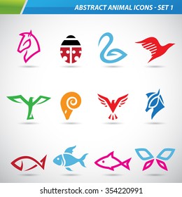 Vector illustration of colorful abstract animal icons