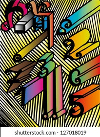 Vector illustration of colorful abstract background. Hand drawn numbers / time theme.