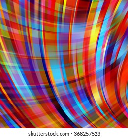 Vector illustration of colorful abstract background with blurred light curved lines.  Vector geometric illustration. Blue, red, orange colors. 