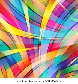 Vector illustration of colorful abstract background with blurred light curved lines. Vector geometric illustration. Red, blue, yellow colors. 