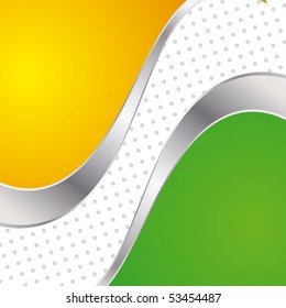 Vector illustration colorful abstract background. Trendy yellow and green wave with metal frame.