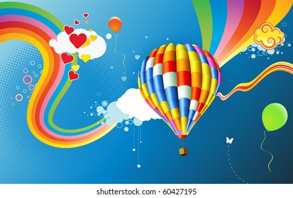 Vector illustration of Colorful abstract Background with funky hot air balloon - great for greeting and birthday postcards, flyers and many more celebration items