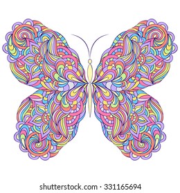 Vector illustration of colorful abstract butterfly on white background