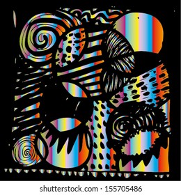 Vector illustration of colorful abstract circles painting. Hand drawn image.